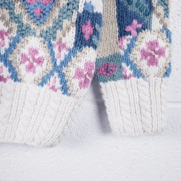 Signatures by Northern Isles Sweater Multicolor Patchwork Hand Knit Floral XL - Picture 5 of 8